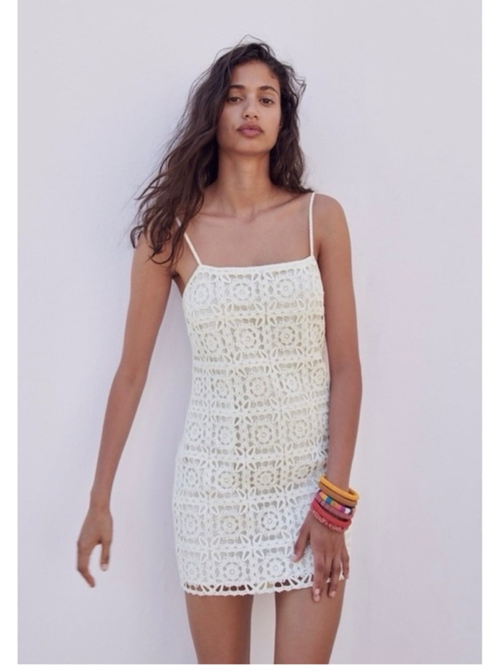 Zara Crochet Mini Dress Spaghetti-Strap Size XL